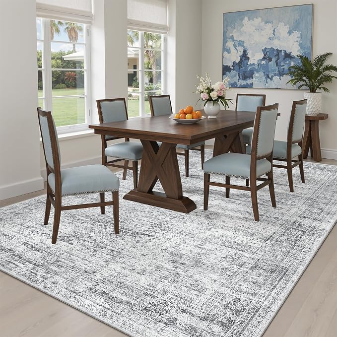 Soalmost 6x9 Area Rug for Living Room Washable Rugs Non-Slip Grey | Low-Pile - Image 3