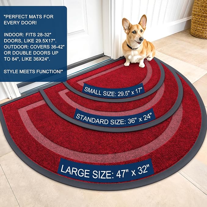 OLANLY Half Circle Front Door Mat Outside 35x23 All-Season Rubber Doormat | - Image 3
