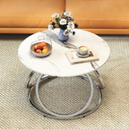 O&K FURNITURE Silver Coffee Table, Round Coffee Table Faux Marble Veins by OKFURNITURE