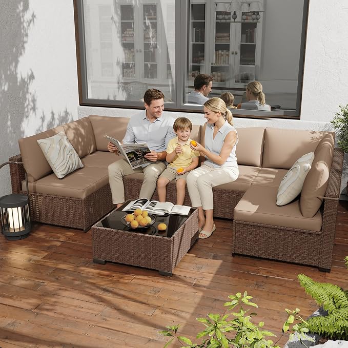KIGOTY 7-Piece Patio Furniture Set, All-Weather PE Rattan Outdoor Sectional Sofa - Image 8