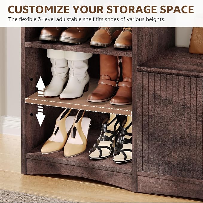 Shoe Cabinet with Bench, U-Shaped Shoe Storage Bench, Tall Shoes Cabinet with - Image 4