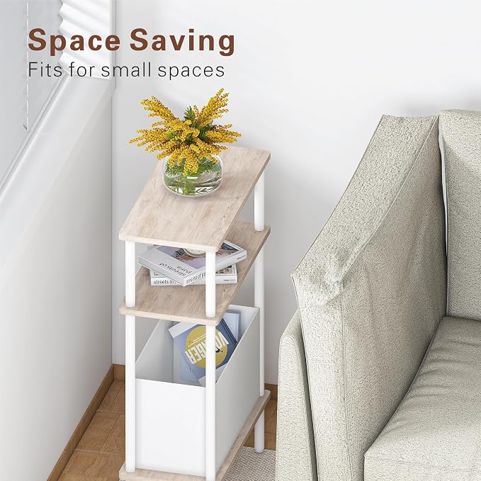 Narrow Side Table with Fabric Basket, End Table - Image 5