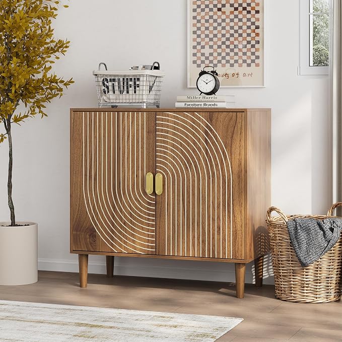 Modern Sideboard Storage Cabinet: Geometric Pattern Wooden Buffet by LIFESKY