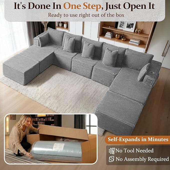 168" Cloud Sectional Couch, Comfort U Shaped Sofa - Image 3