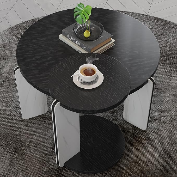 GDFStudio Round Nesting Coffee Table Set of 2, Modern Wooden Accent Side Table - Image 4