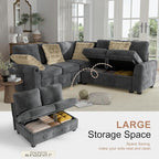 Hanherry Sectional Couch with Pull Out Sofa Bed, Chenille Sleeper Sofa with 2 - Image 3