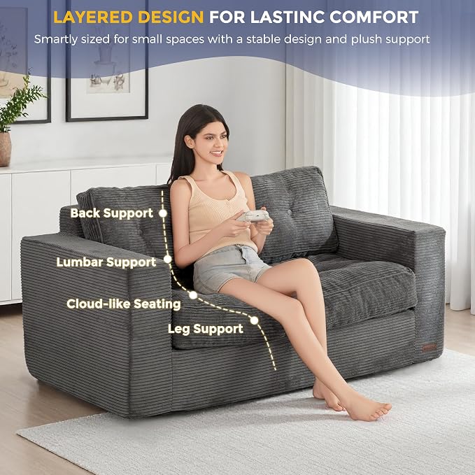 MAXYOYO Loveseat Sofa Couch, Upholstered Bean Bag Chair Cloud 2-Seat - Image 4