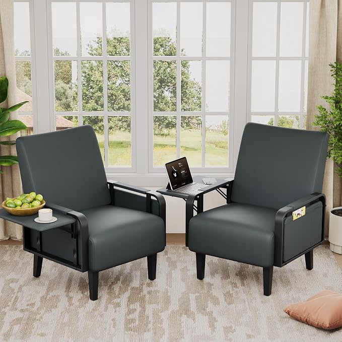 Andeworld Modern Grey Accent Chair, PU Leather Upholstered Armchair Side Chair - Image 8