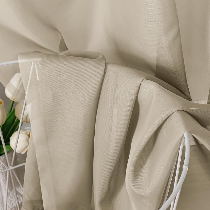 Taupe Sheer Curtains 84 Inches Long 2 Panels - Image 3