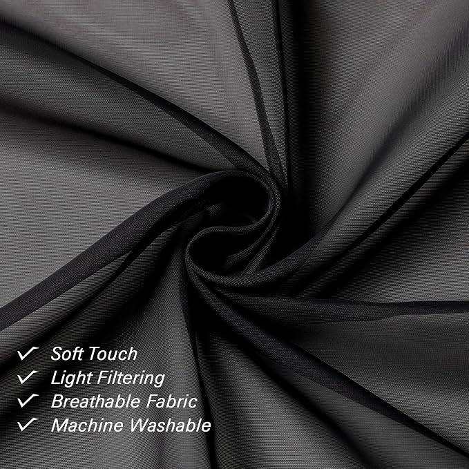 Black Sheer Curtains 63 Inch Length 2 Panels, Elegant Voile Drapes - Image 3