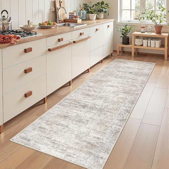 2'6 x 8' Runner Rug Non Slip, Washable Kitchen Rugs, Taupe | Neutral Rugs - Image 4
