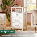 Huuger Nightstand with Charging Station, 27.6 Inch Side Table with Drawers - Image 3