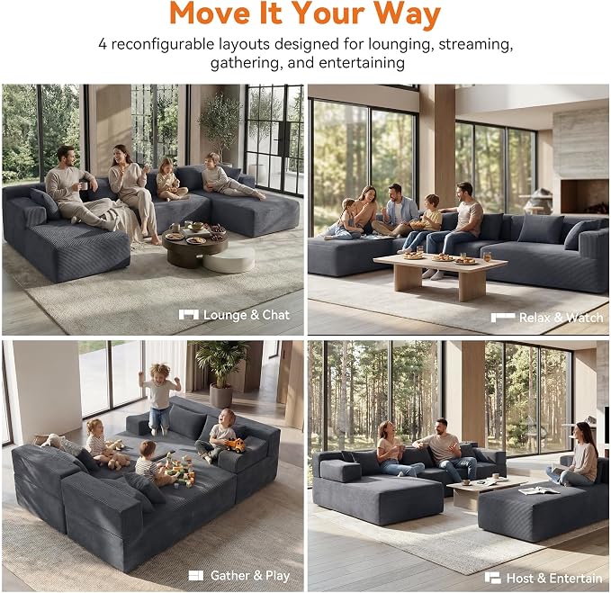 MONVANE 141" U Shaped Cloud Sectional Couch - Image 4