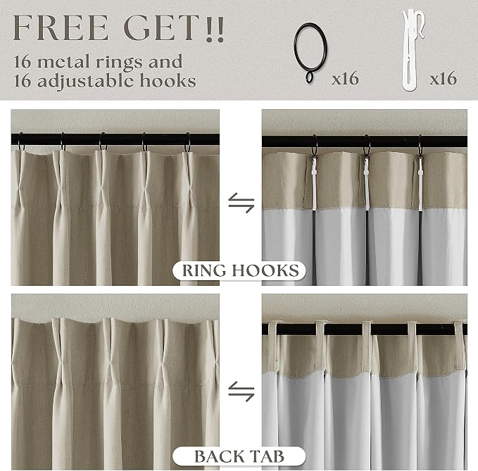 Burlywood Birch Pleated 100% Blackout Linen 45 Inch Curtains - Image 6