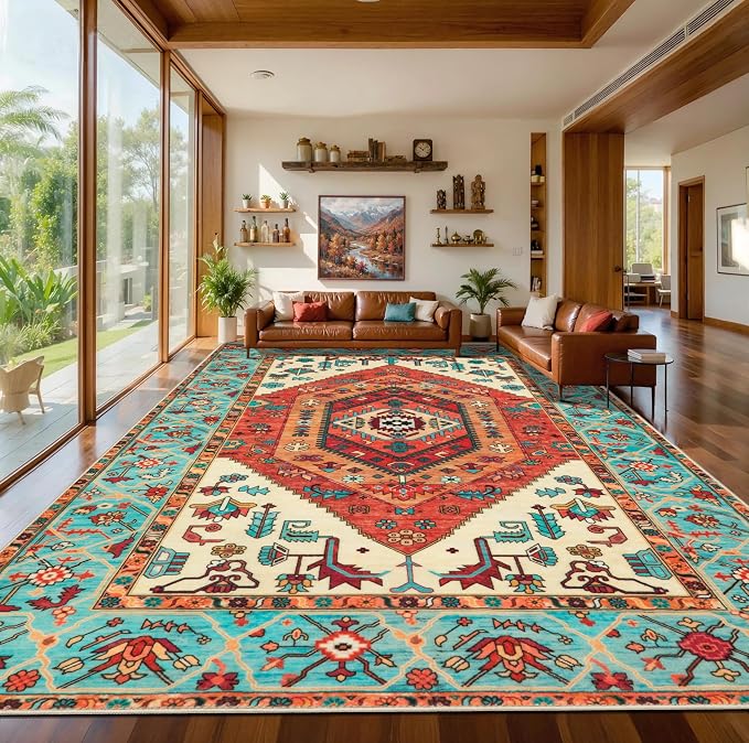SERISSA 10x12 Washable Non Slip Boho Area Rug by SERISSAHomeDecorCollection