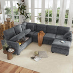 Hanherry Sectional Couch with Pull Out Sofa Bed, Corduroy Sleeper Sofa with - Image 8