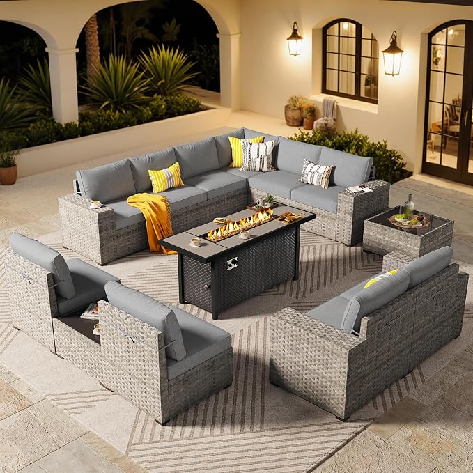 ovios 13 Pieces Patio Furniture Set, Outdoor Wicker Sectional Sofa by OVIOS