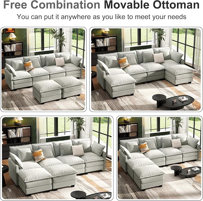 107" Cloud Couch Sectional, U Shaped Modular Sectional Sofa, 4-Seat Deep Seat - Image 5
