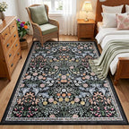 PLHXFR Area Rug Living Room: 3x5 Floral Washable Boho Carpet Dark Black | - Image 2