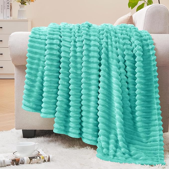 BEDELITE 3D Ribbed Jacquard Aqua Fleece Throw Blanket by BEDELITE