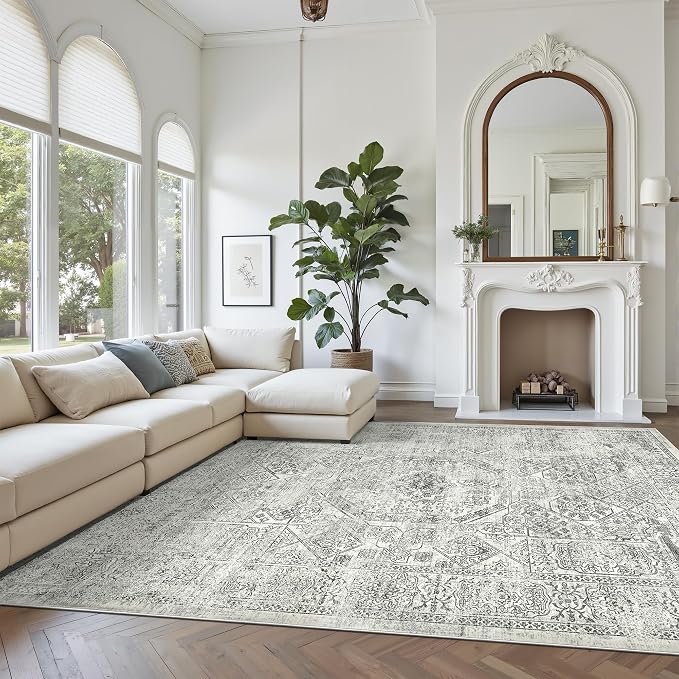 Soalmost Washable Area Rug 8x10 Large Soft Living Room Rugs Light Gray | - Image 2