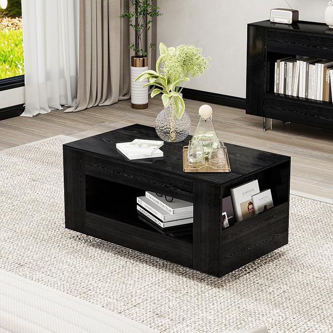 35" Wood Coffee Table for Living Room, Sides Storage by Unknown