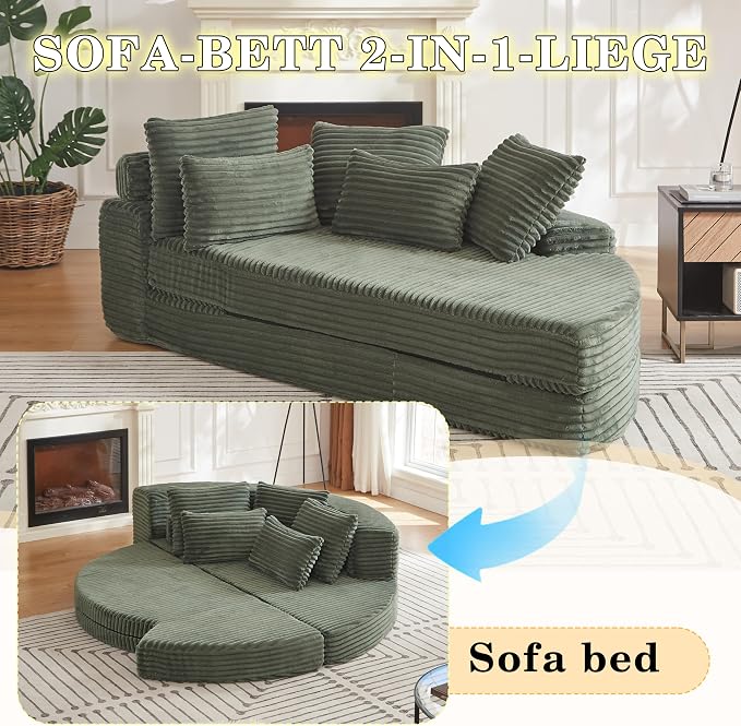 78.5" Corduroy Boneless Round Oversized Sofa, Converts into Two Recliners - Image 4