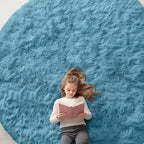 OLANLY Slate Blue Round Rugs for Bedroom by OLANLY