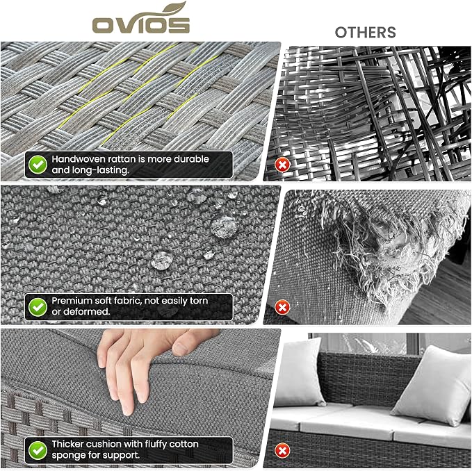 ovios 12 Pieces Patio Furniture Set, Outdoor Wicker Sectional Sofa - Image 7