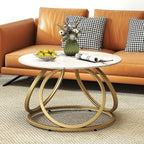 O&K FURNITURE Gold Round Coffee Table, Faux Marble Top - Image 9