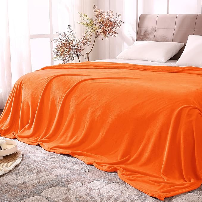 BEDELITE Fleece Blanket Soft Fall Queen Size Bed Blanket Orange 90"x90" | Ultra by BEDELITE