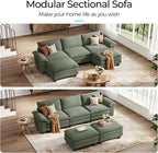 LINSY HOME 123" Modular U-Shaped Sectional Sofa, 3-Seat Corduroy Modern Cloud - Image 6