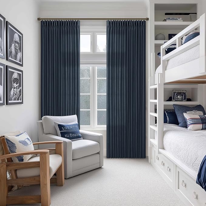 Dark Blue Memory Trained Linen Pinch Pleated Semi Sheer Curtains 108 Inches | - Image 7
