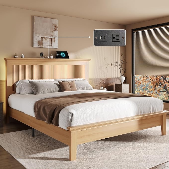 Lifezone Wood Queen Bed, Solid Wood Bed by Lifezone