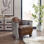 Art Leon Genuine Leather Accent Chair, Mid Century Industrial Armchair - Image 6