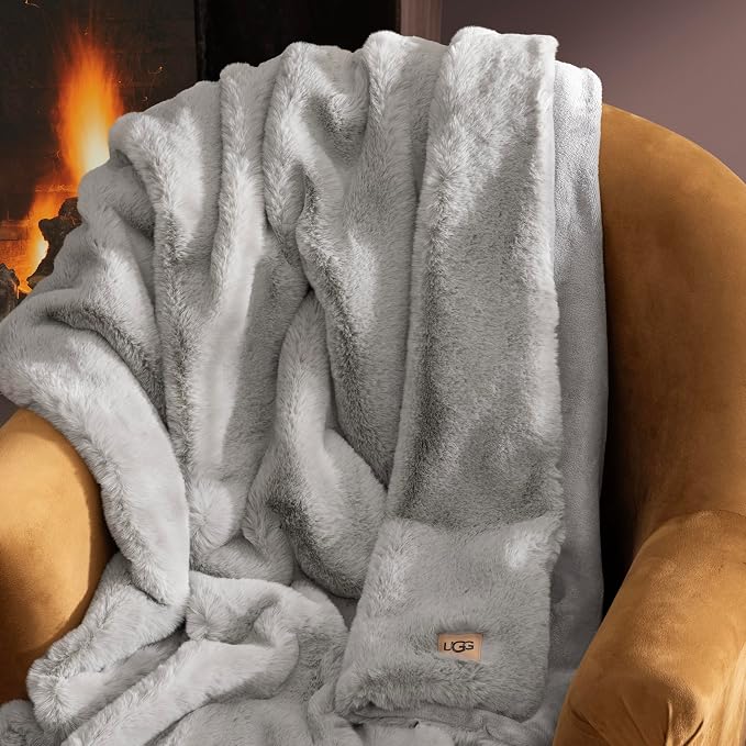 UGG Euphoria Throw Blanket, Plush Faux Fur Blanket, Seal Grey | Reversible - Image 5