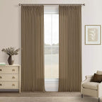 Dark Brown Pinch Pleat Linen Semi Sheer Back Tab Curtains 86 Inch Length | by Twodrapes