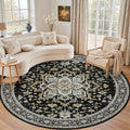 Round Area Rug for Living Room: 4ft Boho Washable Rug Black Gold | Vintage Boho by EXPEDIX