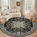 Round Area Rug for Living Room: 6ft Boho Washable Rug Black Gold | Vintage Boho by EXPEDIX