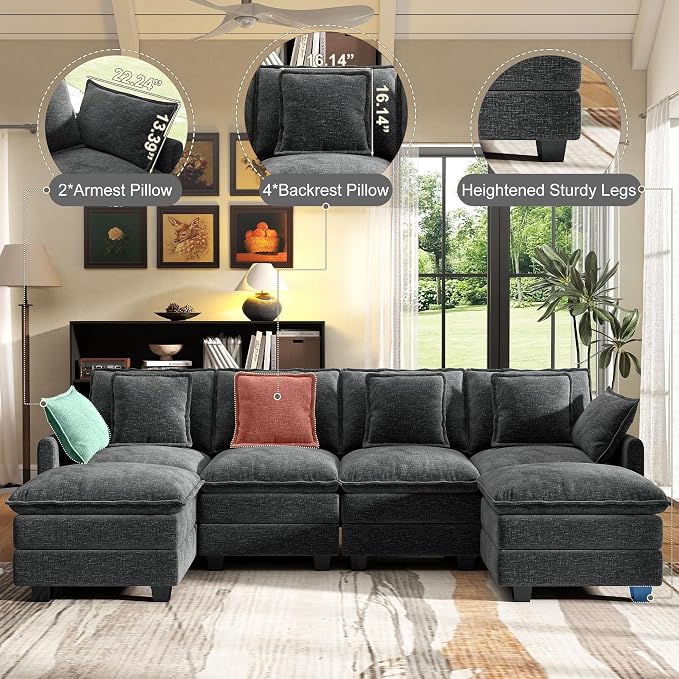 107" Cloud Couch Sectional, U Shaped Modular Sectional Sofa, 4-Seat Deep Seat - Image 3