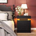 LIKIMIO Night Stand with Charging Station, Modern Black Nightstand with LED - Image 3