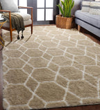 Area Rugs for Bedroom Living Room, 4x6 Fluffy Beige and White Geometric Rug | - Image 7