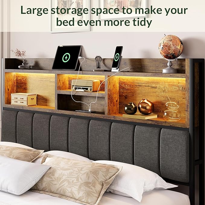 LARMACE Queen Bed Frame with 6 Storage Drawers, Bed Frame Queen Size with Linen - Image 5