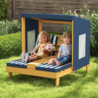 HONEY JOY Kids Chaise Lounge Chair Outdoor, Toddler Wood Double Pool Lounger - Image 2