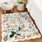Washable 4x4 Square Area Rug: Floral Scalloped Soft Rugs - Image 2