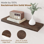 Floating Shelves for Wall Decor, Rustic Solid Elm Wood Live Edge Floating - Image 3