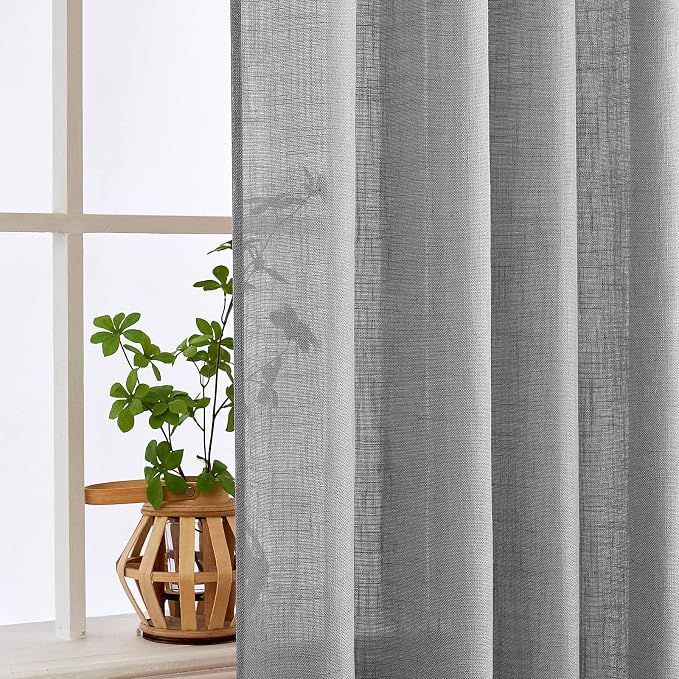 MIULEE Grey Linen Curtains 37x84 Inch Length Gray 2 Panels | Window Drapes - Image 5
