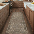 2 Piece 2x6/2x10 Washable Rug for Entryway | Brown Vintage Floral, Low Pile by HUGEAR
