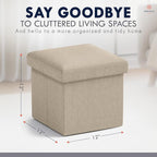 Ornavo Home Small Storage Ottoman Foldable Collapsible Cube Square Linen - Image 2