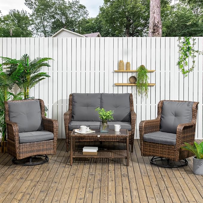 Outsunny 4 Piece PE Rattan Outdoor Patio Furniture Set, Wicker Conversation Set by Outsunny